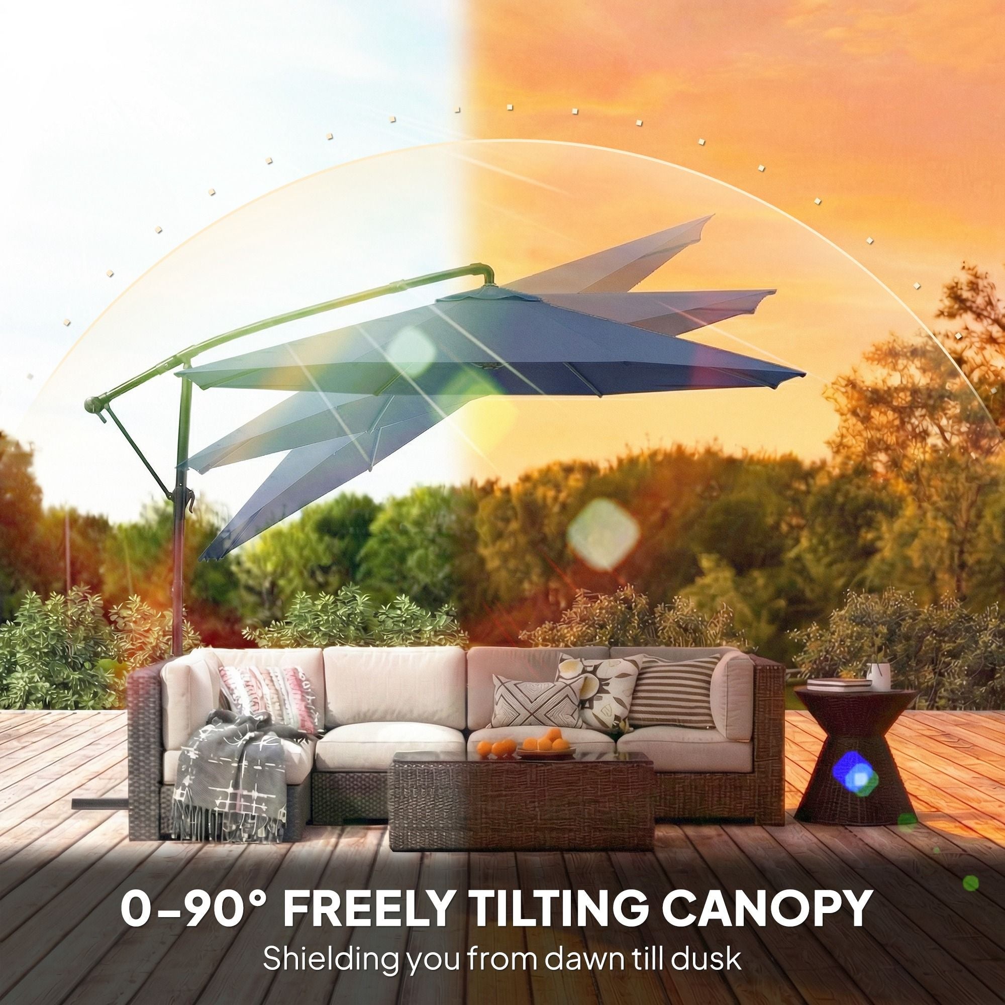 10 ft Offset Patio Umbrella with Cover, Hanging Cantilever Umbrella with 360Â° Rotation, Crank Handle, Tilt, Navy Blue - Cool Brand Designs