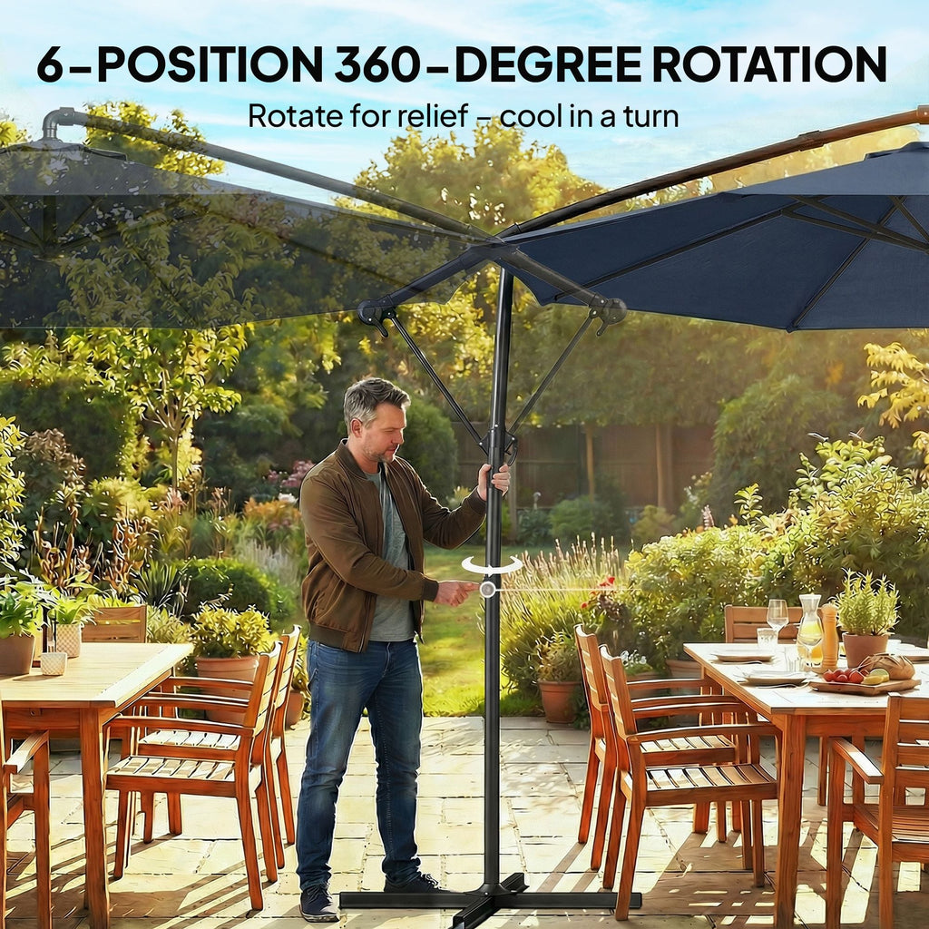 10 ft Offset Patio Umbrella with Cover, Hanging Cantilever Umbrella with 360Â° Rotation, Crank Handle, Tilt, Navy Blue - Cool Brand Designs