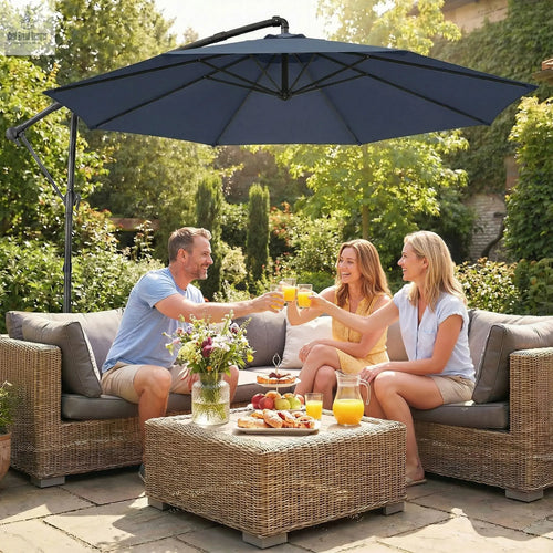10 ft Offset Patio Umbrella with Cover, Hanging Cantilever Umbrella with 360Â° Rotation, Crank Handle, Tilt, Navy Blue - Cool Brand Designs