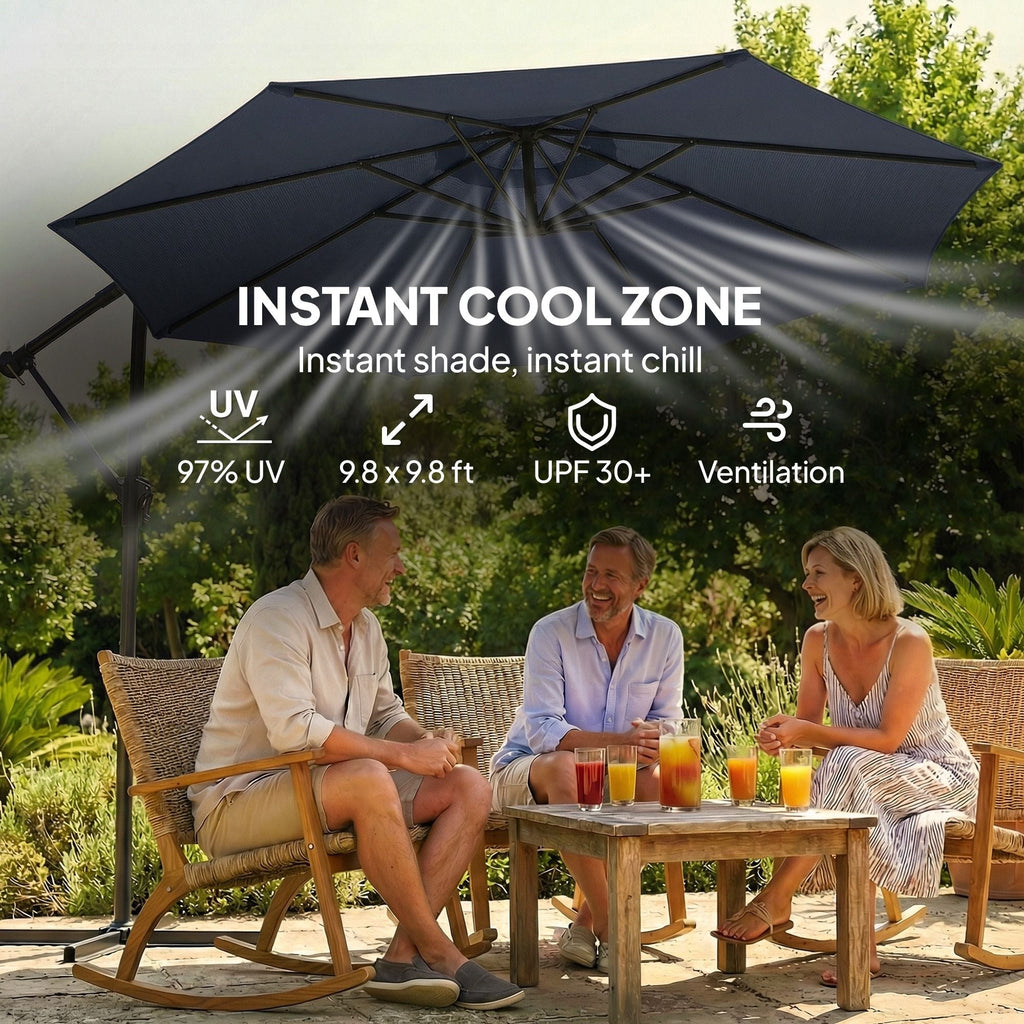10 ft Offset Patio Umbrella with Cover, Hanging Cantilever Umbrella with 360Â° Rotation, Crank Handle, Tilt, Navy Blue - Cool Brand Designs