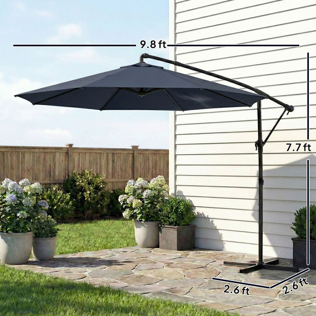 10 ft Offset Patio Umbrella with Cover, Hanging Cantilever Umbrella with 360Â° Rotation, Crank Handle, Tilt, Navy Blue - Cool Brand Designs