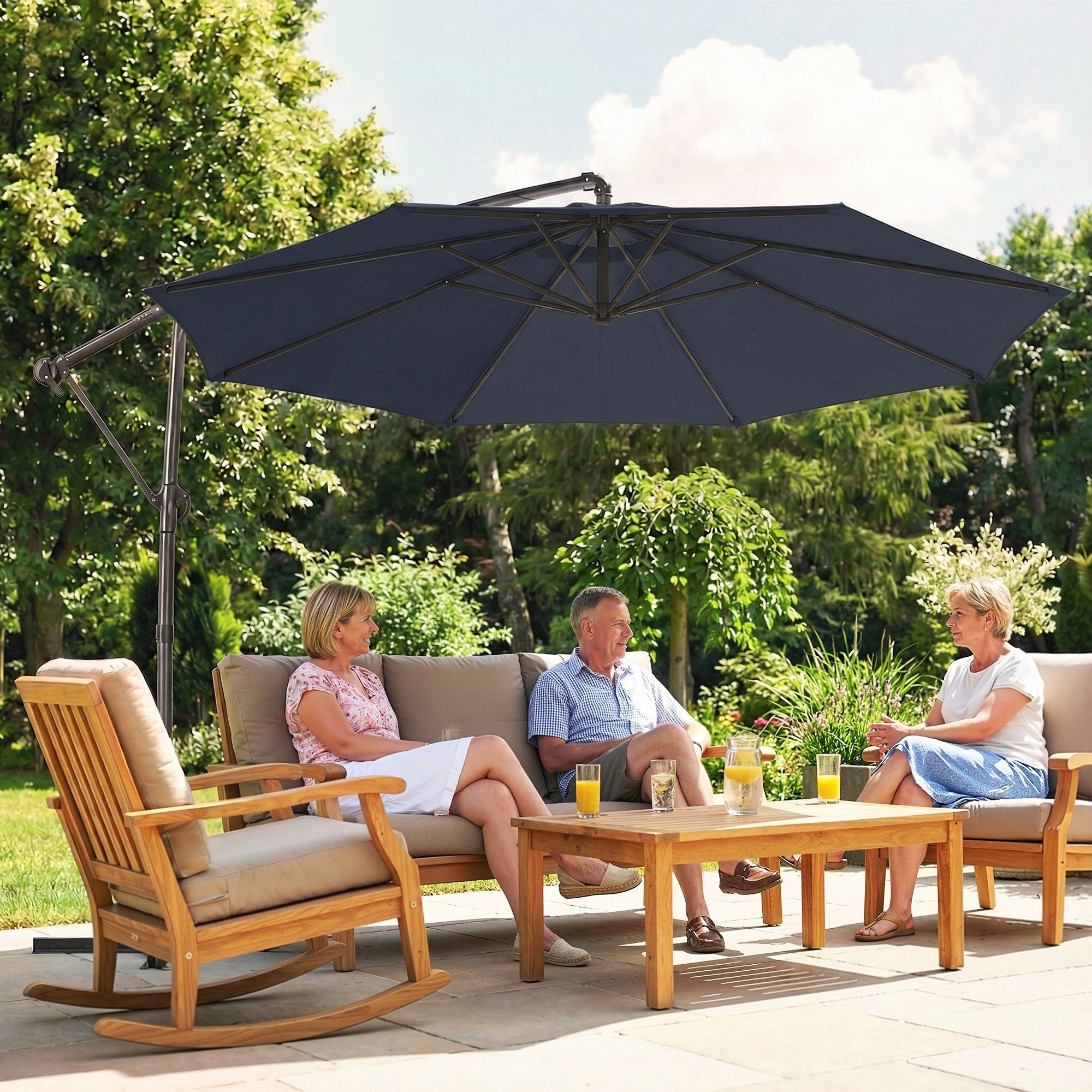 10 ft Offset Patio Umbrella with Cover, Hanging Cantilever Umbrella with 360Â° Rotation, Crank Handle, Tilt, Navy Blue - Cool Brand Designs