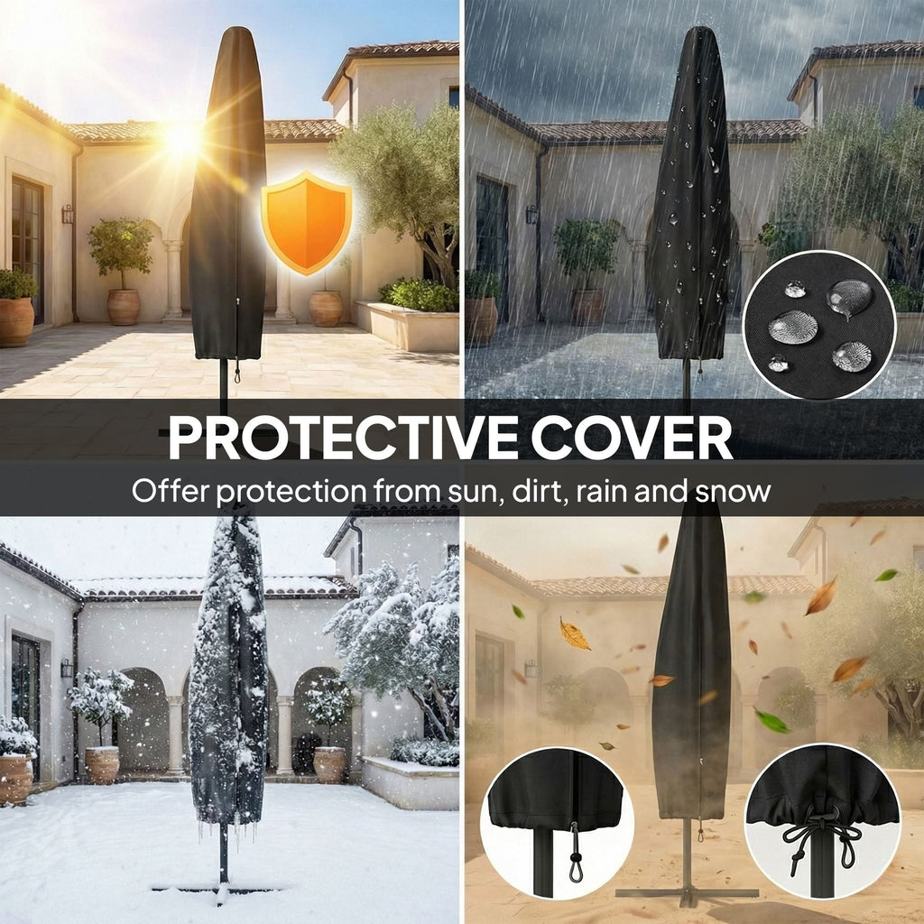 10 ft Offset Patio Umbrella with Cover, Hanging Cantilever Umbrella with 360Â° Rotation, Crank Handle, Tilt, Navy Blue - Cool Brand Designs