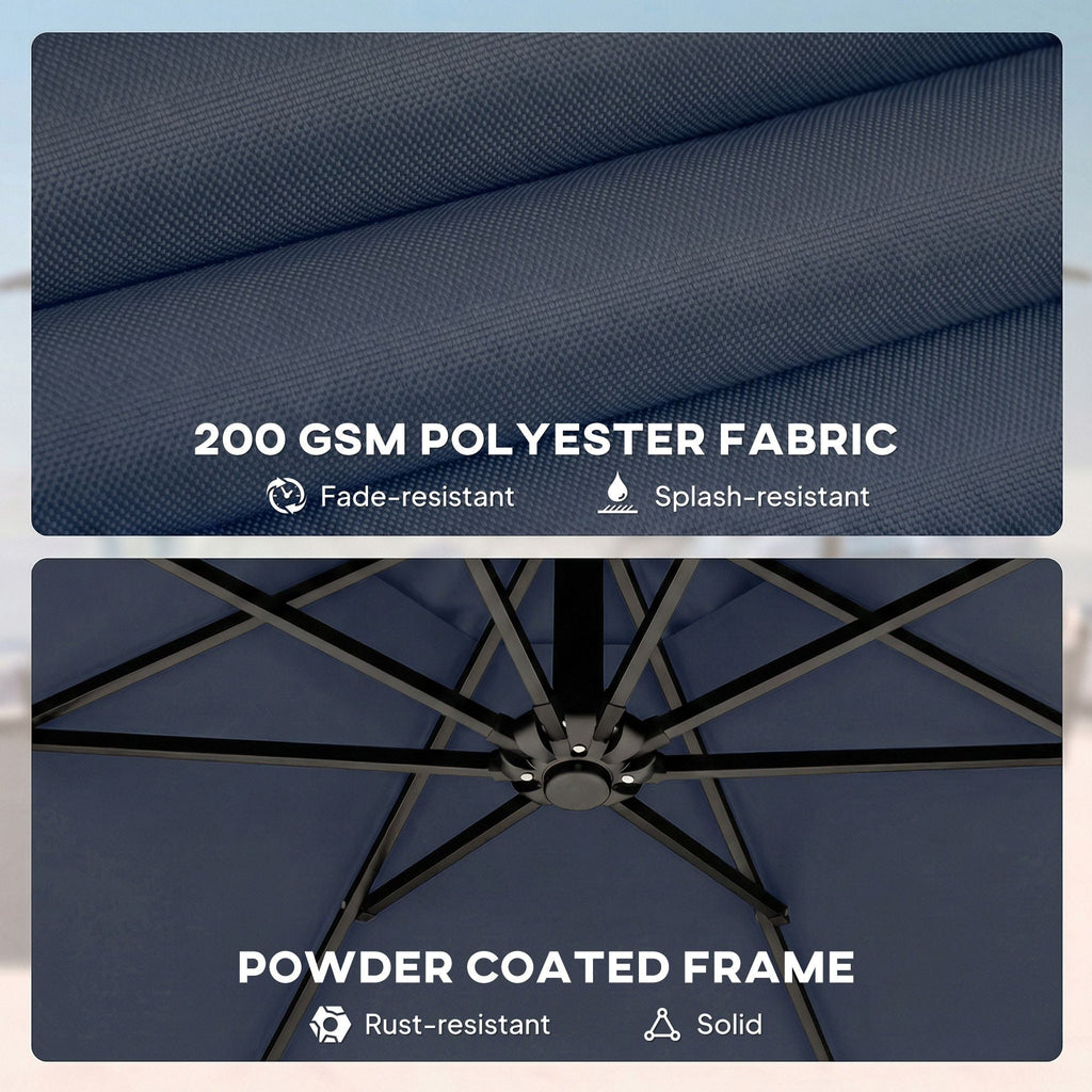 10 ft Offset Patio Umbrella with Cover, Hanging Cantilever Umbrella with 360Â° Rotation, Crank Handle, Tilt, Navy Blue - Cool Brand Designs