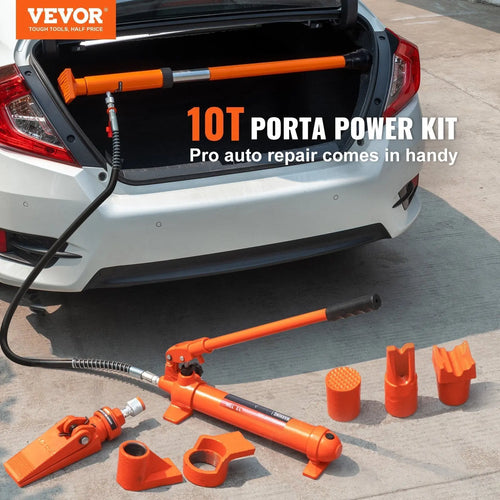 10 Ton Porta Power Kit, Portable Hydraulic Jack with 4.6 ft/1.4 m Oil Hose, Auto Body Frame Repair Kit with Storage Case for Car Repair, Truck, Farm - Cool Brand Designs