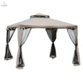 10' x 10' Gazebo Tent, Canopy with Mosquito Netting SideWalls, 2-Tier Vented Roof, Fabric for Garden, Lawn, Backyard, Taupe - Cool Brand Designs