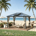 10' X 12' Hardtop Gazebo Canopy - Aluminum Frame Polycarbonate Roof Permanent Outdoor Pavilion for Patio Garden Backyard Deck Lawn Gray Brown - Cool Brand Designs