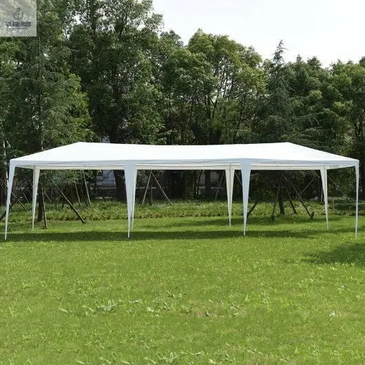 10 x 30 Feet Gazebo Canopy Tent with Connection Stakes and Wind Ropes - Color: White - Cool Brand Designs