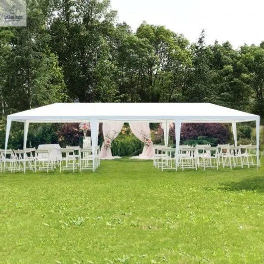 10 x 30 Feet Gazebo Canopy Tent with Connection Stakes and Wind Ropes - Color: White - Cool Brand Designs