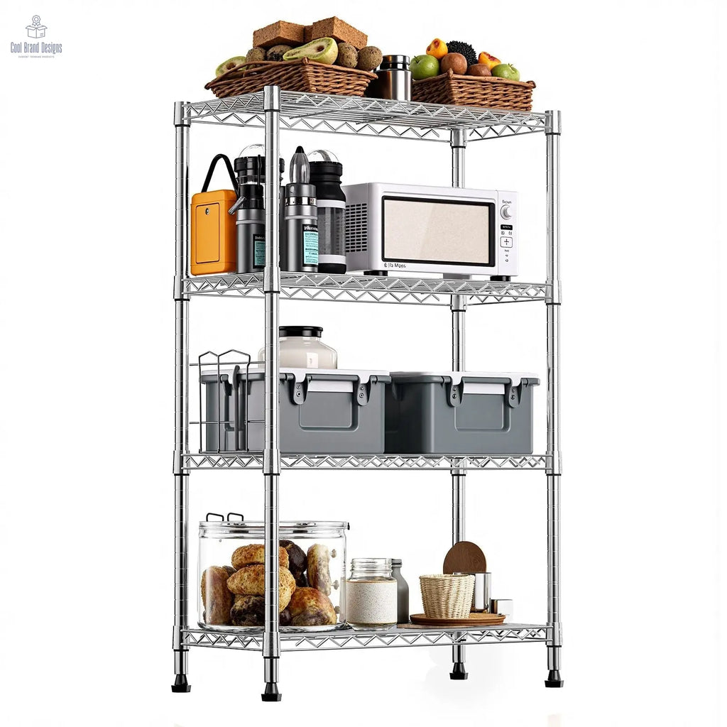 1000 lbs Storage Shelving 4-Tier Utility Shelving Unit Steel Organizer Wire Rack for Home,Kitchen,Office,Chrome (13.7" D x 23.6" W x 53.4" H) - Cool Brand Designs