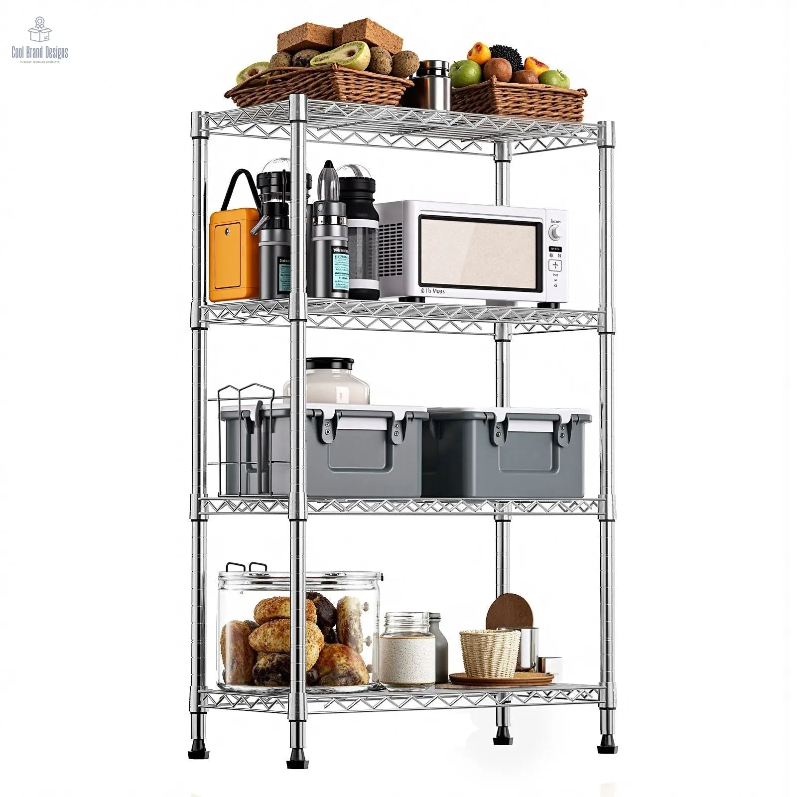 1000 lbs Storage Shelving 4-Tier Utility Shelving Unit Steel Organizer Wire Rack for Home,Kitchen,Office,Chrome (13.7" D x 23.6" W x 53.4" H) - Cool Brand Designs