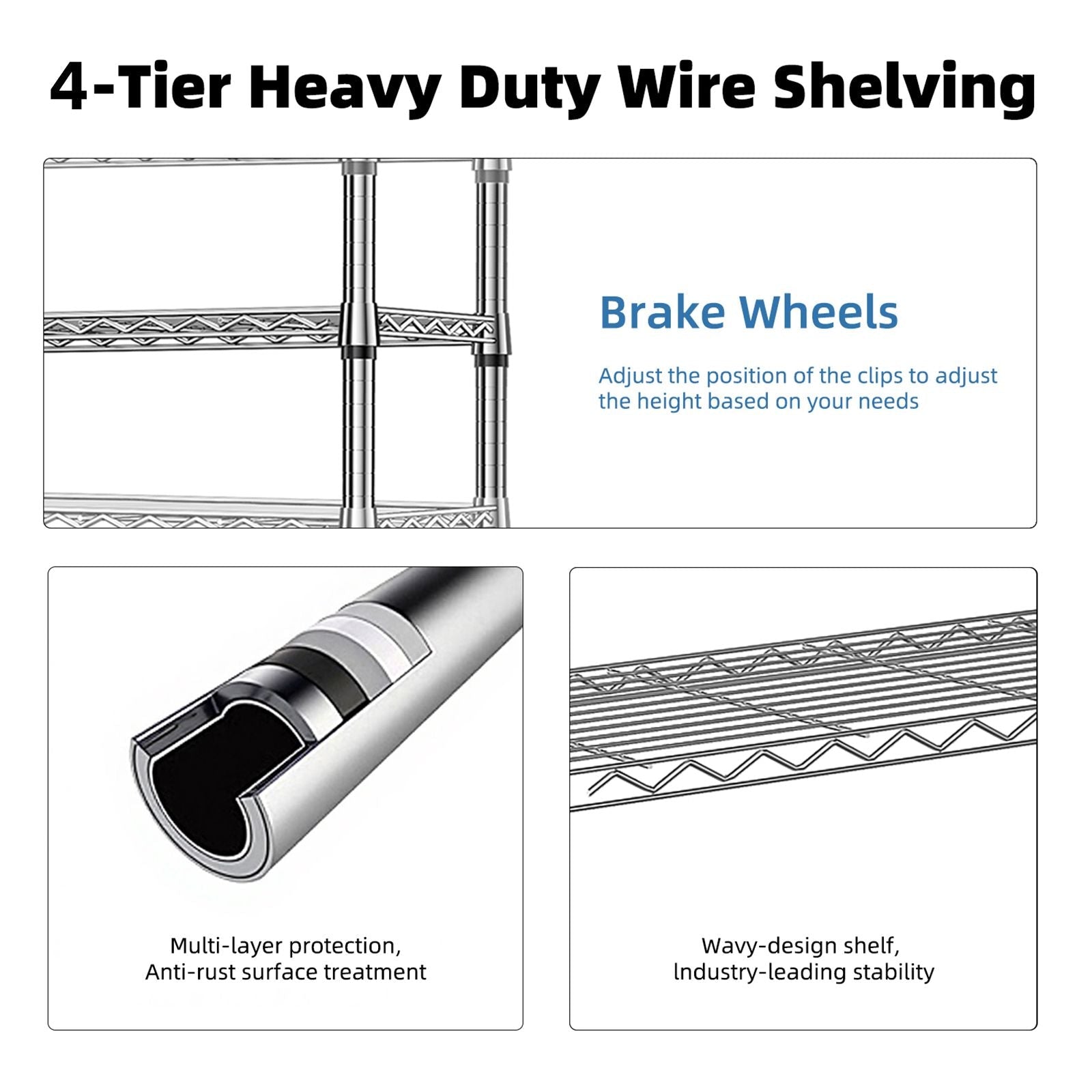 1000 lbs Storage Shelving 4-Tier Utility Shelving Unit Steel Organizer Wire Rack for Home,Kitchen,Office,Chrome (13.7" D x 23.6" W x 53.4" H) - Cool Brand Designs