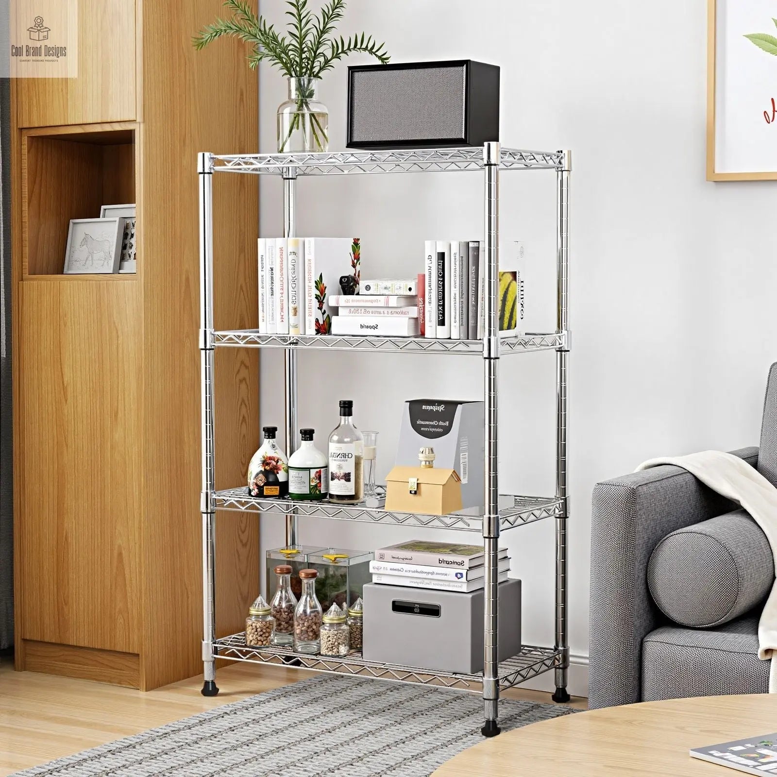 1000 lbs Storage Shelving 4-Tier Utility Shelving Unit Steel Organizer Wire Rack for Home,Kitchen,Office,Chrome (13.7" D x 23.6" W x 53.4" H) - Cool Brand Designs