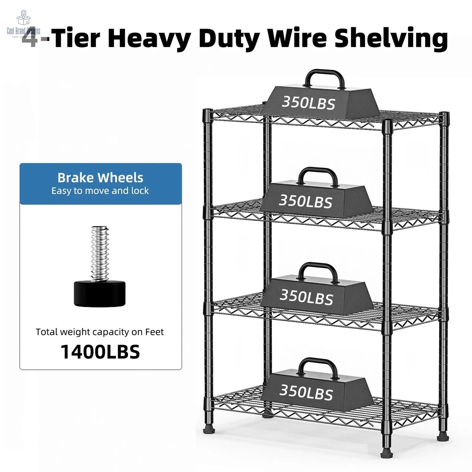 1000 lbs Storage Shelving 4-Tier Utility Shelving Unit Steel Organizer Wire Rack for Home,Kitchen,Office,Chrome (13.7" D x 23.6" W x 53.4" H) - Cool Brand Designs