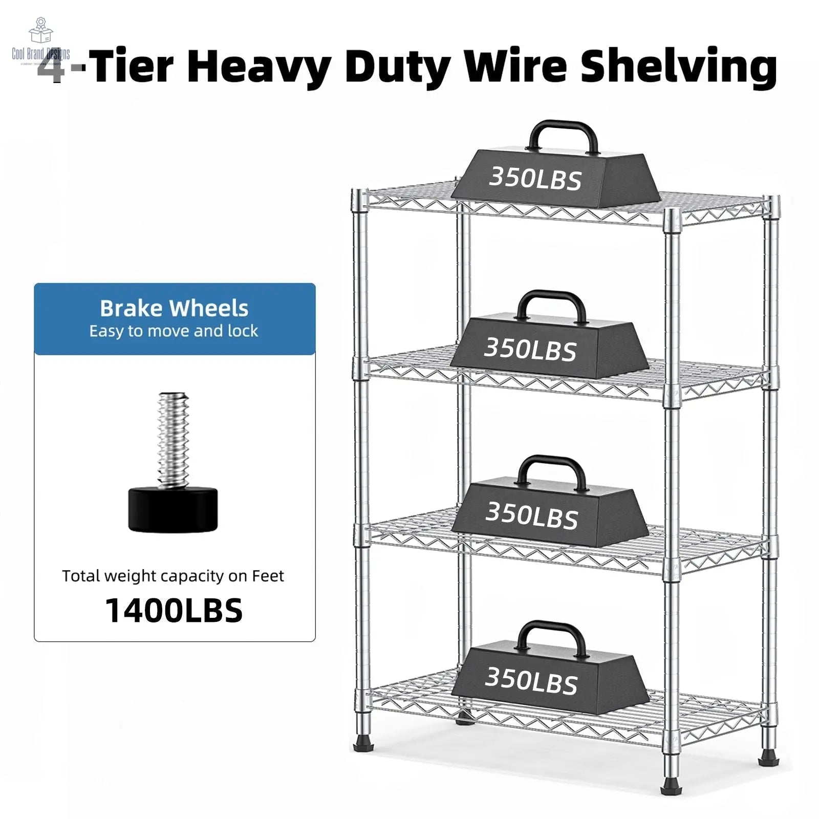 1000 lbs Storage Shelving 4-Tier Utility Shelving Unit Steel Organizer Wire Rack for Home,Kitchen,Office,Chrome (13.7" D x 23.6" W x 53.4" H) - Cool Brand Designs