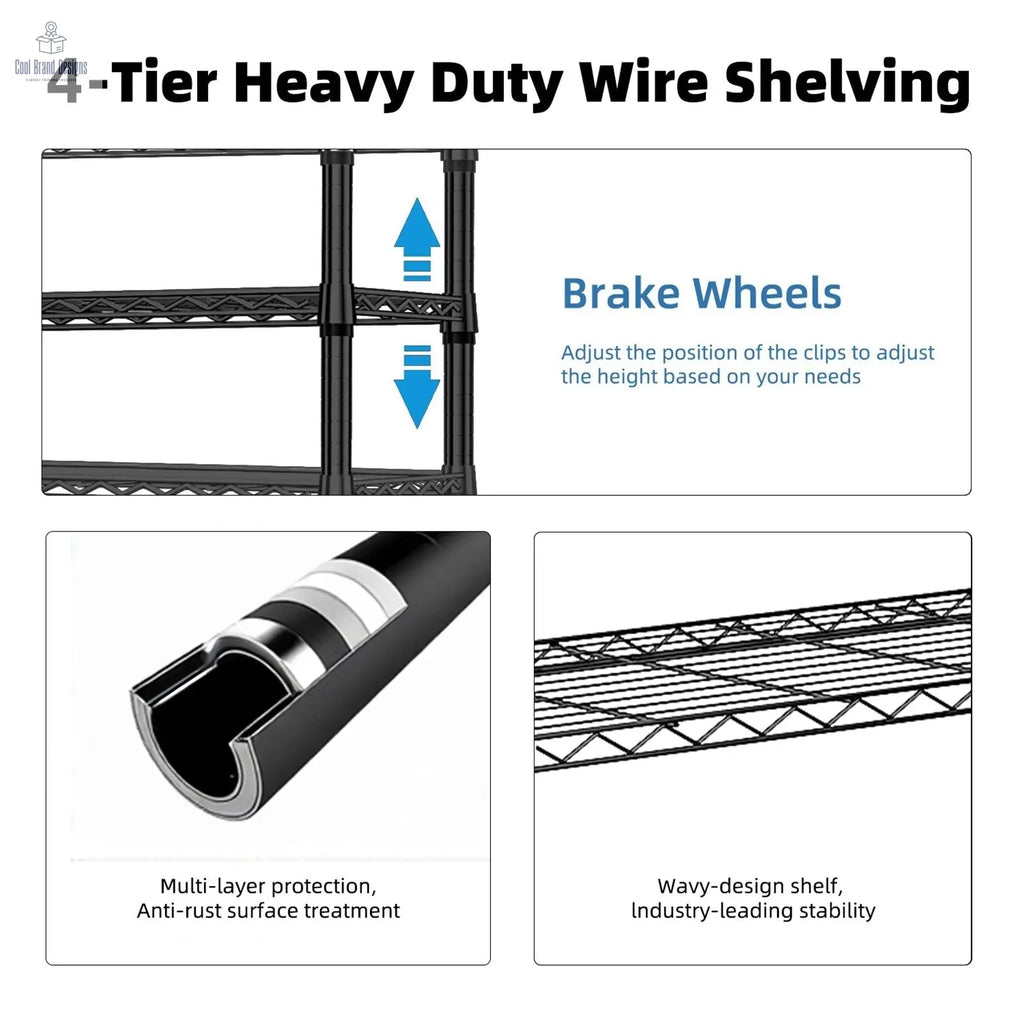 1000 lbs Storage Shelving 4-Tier Utility Shelving Unit Steel Organizer Wire Rack for Home,Kitchen,Office,Chrome (13.7" D x 23.6" W x 53.4" H) - Cool Brand Designs
