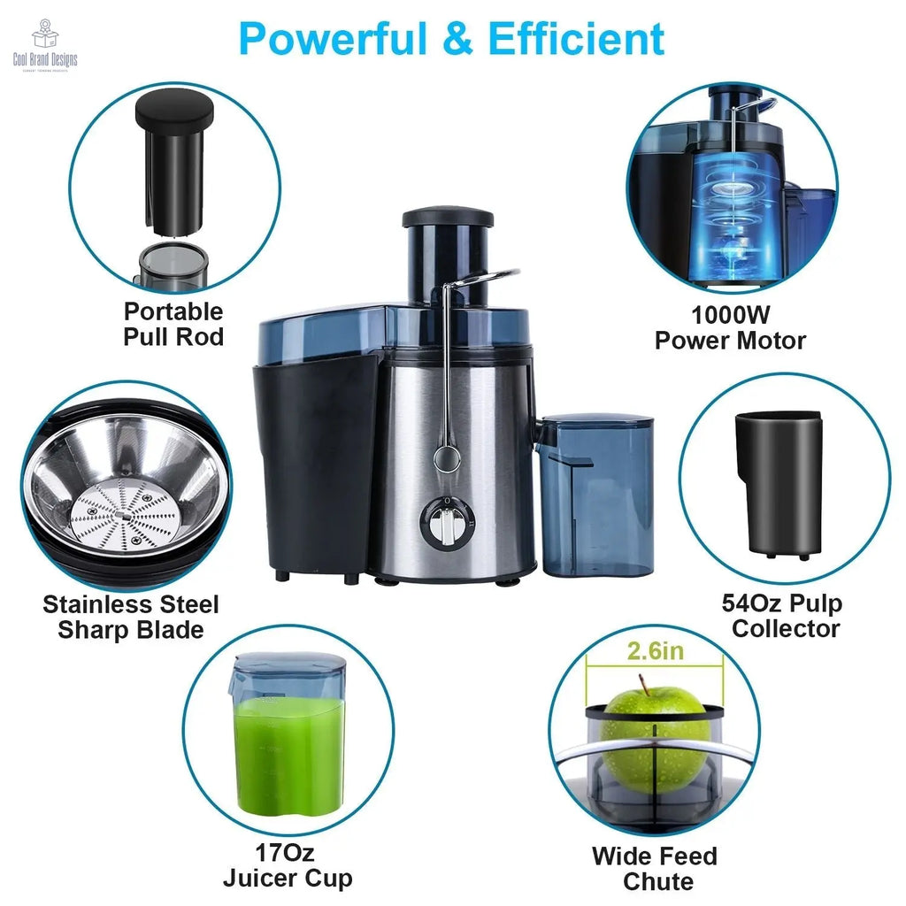 1000W Centrifugal Juicer Juice Extractor with 2 Speeds 3.6in Wide Feed Chute 17Oz Juicer Cup 54Oz Pulp Collector Electric Juicer for Fruits Vegetables - Cool Brand Designs