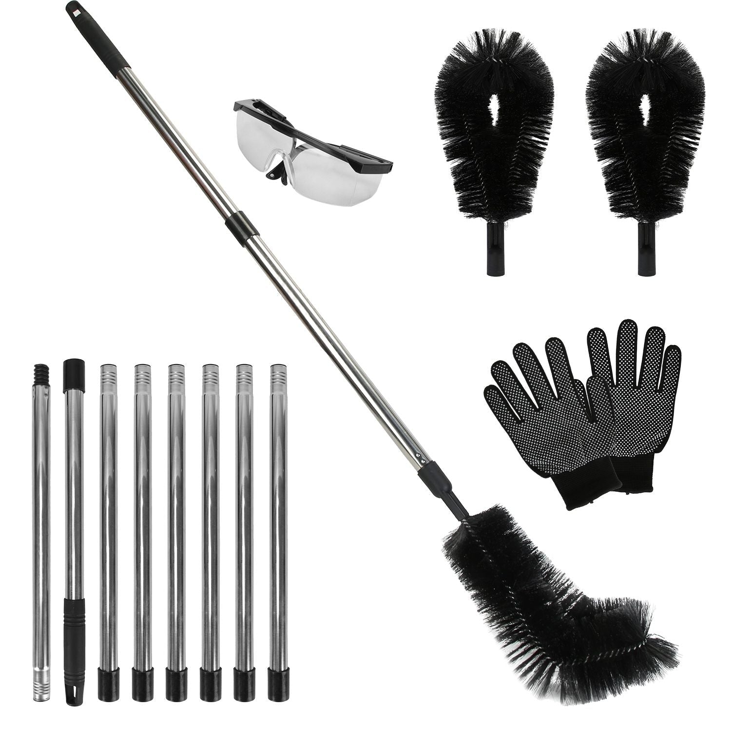 10.5FT Gutter Cleaning Brush With Telescoping Handle Rain Gutter Cleaner Extendable Gutter Cleaning Tool From The Ground with 2 Angled Brushes Anti-slip Gloves Goggles GPCT5351 - Cool Brand Designs