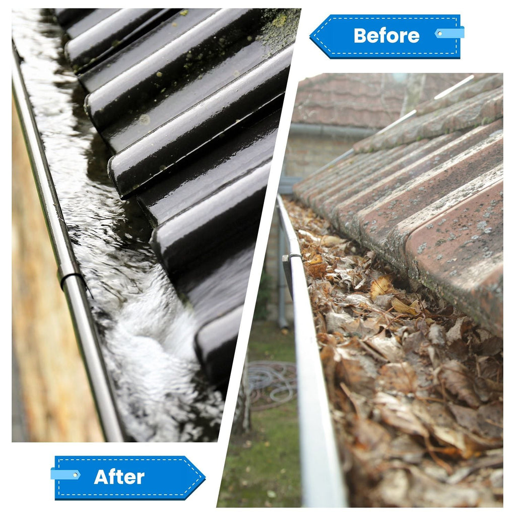 10.5FT Gutter Cleaning Brush With Telescoping Handle Rain Gutter Cleaner Extendable Gutter Cleaning Tool From The Ground with 2 Angled Brushes Anti-slip Gloves Goggles GPCT5351 - Cool Brand Designs