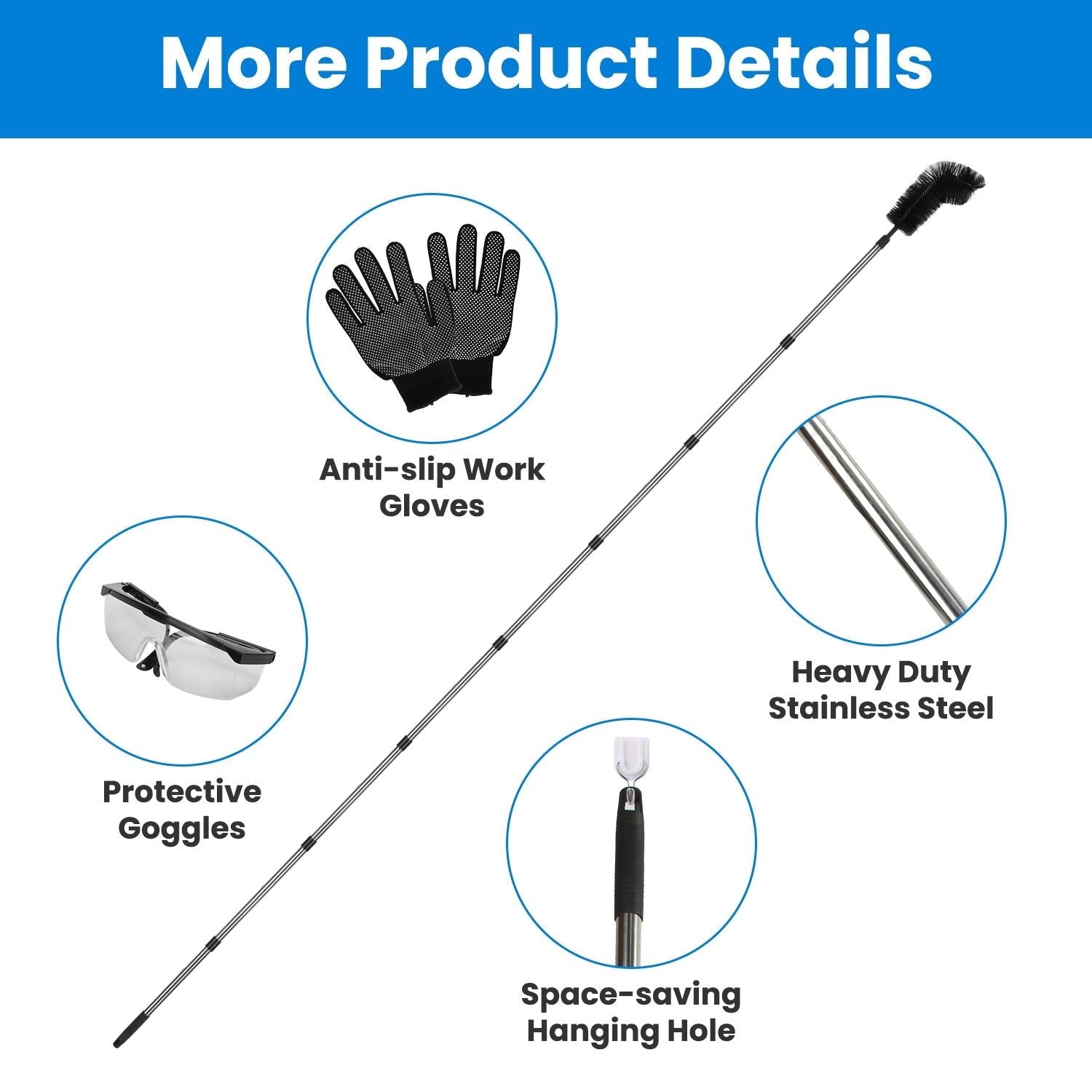 10.5FT Gutter Cleaning Brush With Telescoping Handle Rain Gutter Cleaner Extendable Gutter Cleaning Tool From The Ground with 2 Angled Brushes Anti-slip Gloves Goggles GPCT5351 - Cool Brand Designs