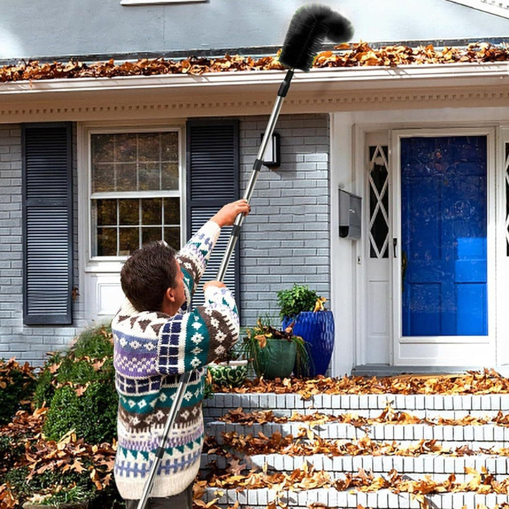 10.5FT Gutter Cleaning Brush With Telescoping Handle Rain Gutter Cleaner Extendable Gutter Cleaning Tool From The Ground with 2 Angled Brushes Anti-slip Gloves Goggles GPCT5351 - Cool Brand Designs