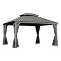 10x13FT Outdoor Gazebo, Hardtop Gazebo with Galvanized Steel Double Roof, Metal Gazebos with Drainage System Patio Pergola for Patio Deck Backyard,Curtain and Netting,Gray - Cool Brand Designs