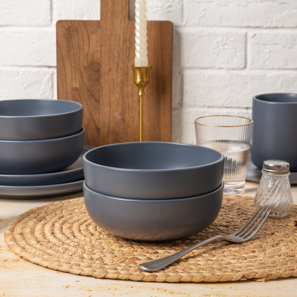 12-Piece Stoneware Dinner Plates Bowls Sets | Microwave & Dishwasher Safe | Non-Toxic Dinner Plates Bowls Set | Stackable Matte Glaze Kitchenware for 4 - Cool Brand Designs