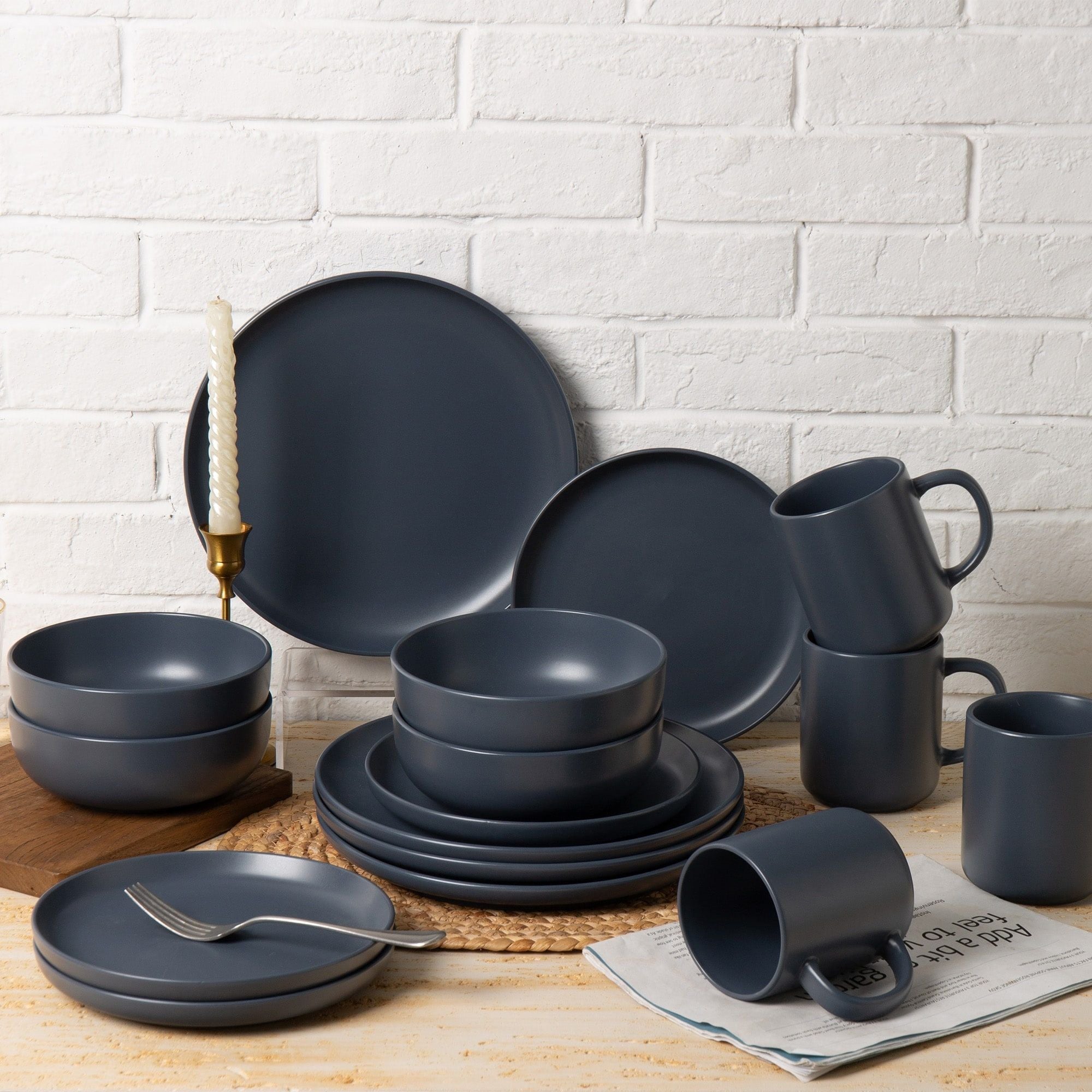 12-Piece Stoneware Dinner Plates Bowls Sets | Microwave & Dishwasher Safe | Non-Toxic Dinner Plates Bowls Set | Stackable Matte Glaze Kitchenware for 4 - Cool Brand Designs