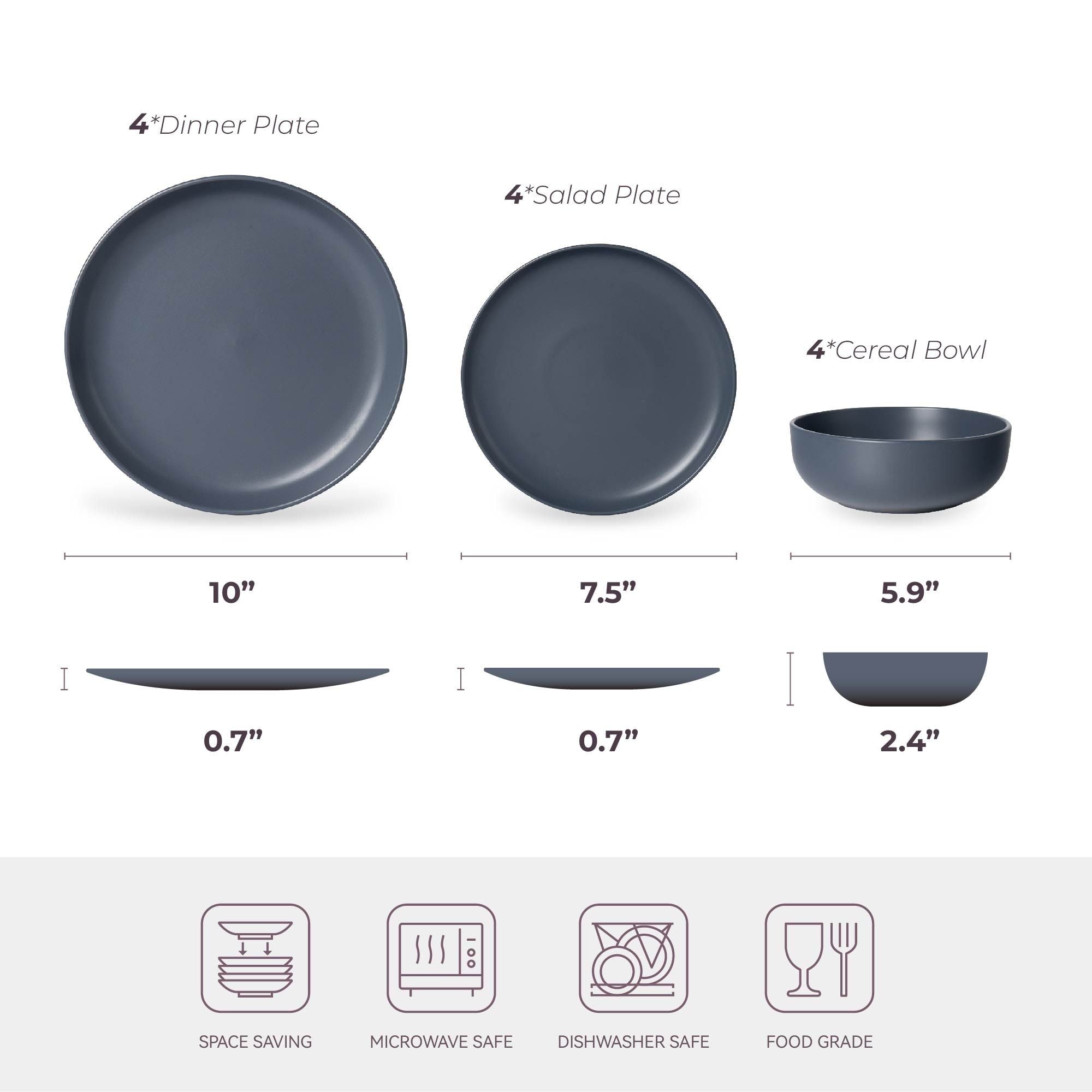 12-Piece Stoneware Dinner Plates Bowls Sets | Microwave & Dishwasher Safe | Non-Toxic Dinner Plates Bowls Set | Stackable Matte Glaze Kitchenware for 4 - Cool Brand Designs