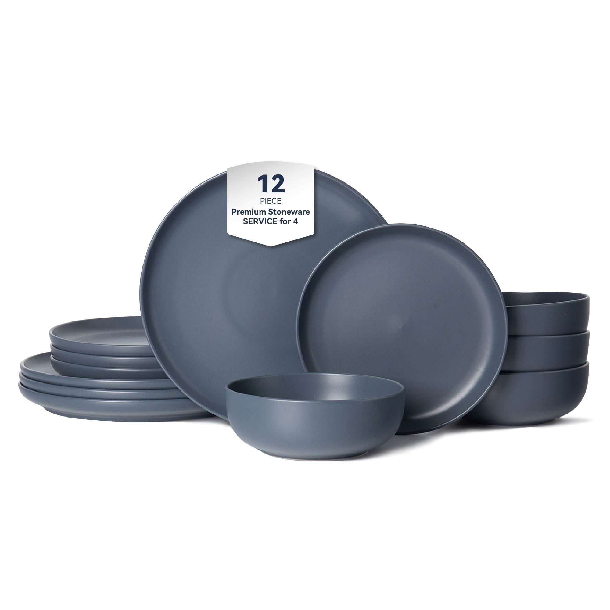 12-Piece Stoneware Dinner Plates Bowls Sets | Microwave & Dishwasher Safe | Non-Toxic Dinner Plates Bowls Set | Stackable Matte Glaze Kitchenware for 4 - Cool Brand Designs
