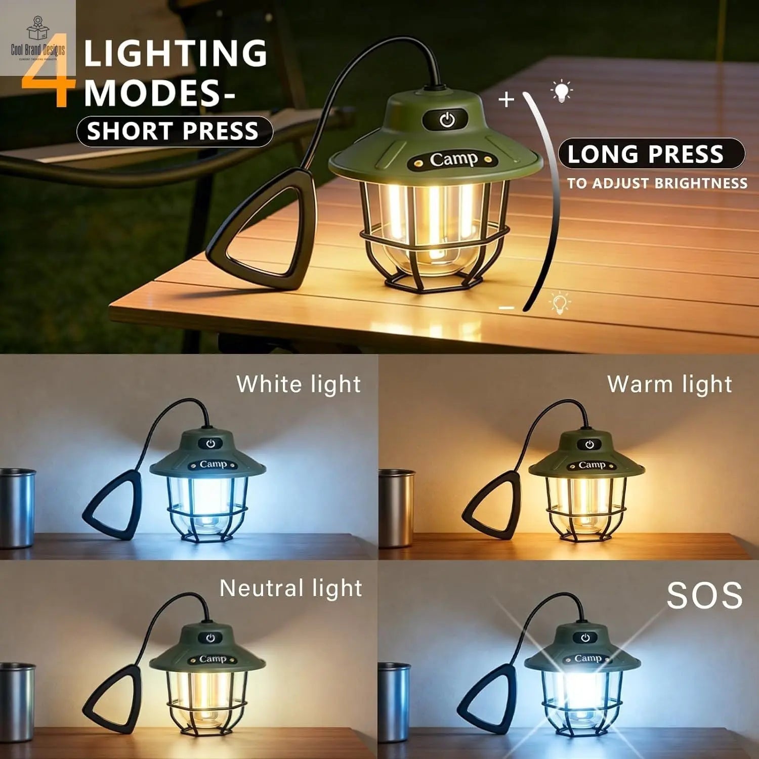 1200 Lumens Camping Lantern, Rechargeable LED Tent Light with 4 Light Modes, USB Portable Outdoor Flashlight for Camping, Hiking, Emergencies, Power Outages, SOS - Cool Brand Designs