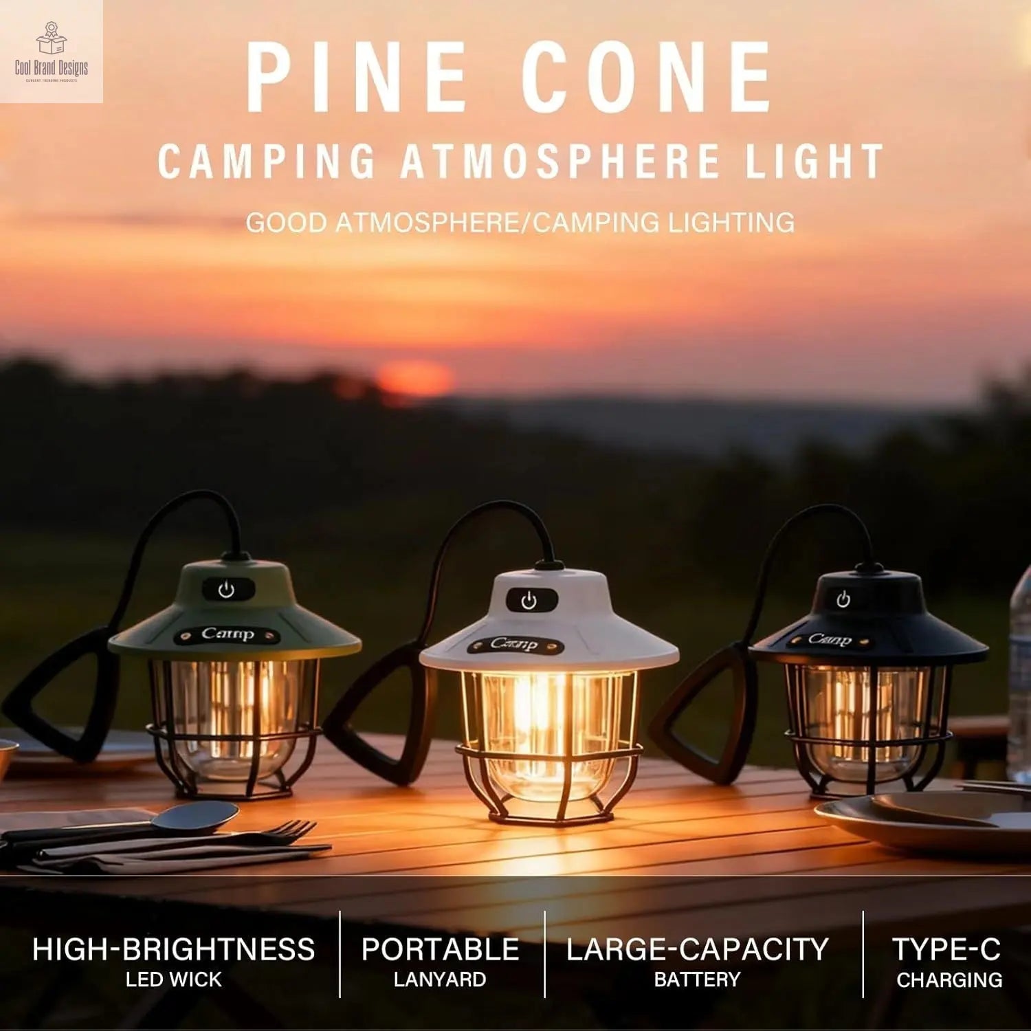 1200 Lumens Camping Lantern, Rechargeable LED Tent Light with 4 Light Modes, USB Portable Outdoor Flashlight for Camping, Hiking, Emergencies, Power Outages, SOS - Cool Brand Designs