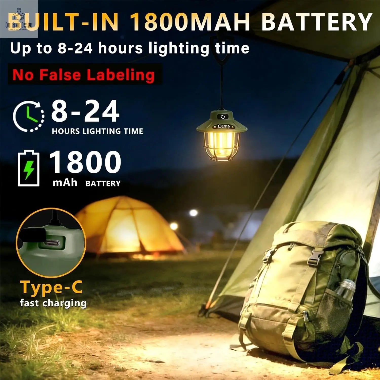 1200 Lumens Camping Lantern, Rechargeable LED Tent Light with 4 Light Modes, USB Portable Outdoor Flashlight for Camping, Hiking, Emergencies, Power Outages, SOS - Cool Brand Designs