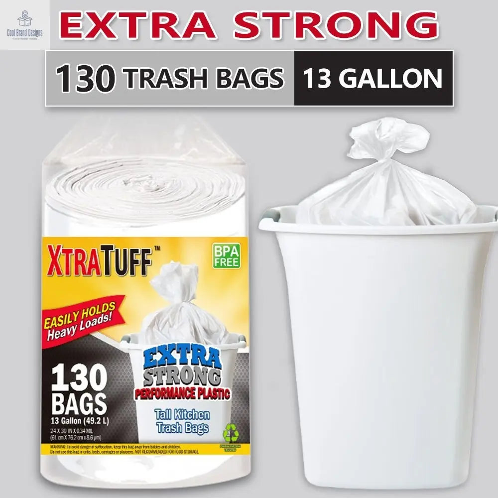 130 Bags 13 Gallon Expandable Heavy-Duty Plastic Multipurpose Disposable Garbage Bags-Super Strong, Leak-Resistant, And Odor-Proof For Bedroom, Kitchen, Living Room, Outdoor, And Toilet - Cool Brand Designs