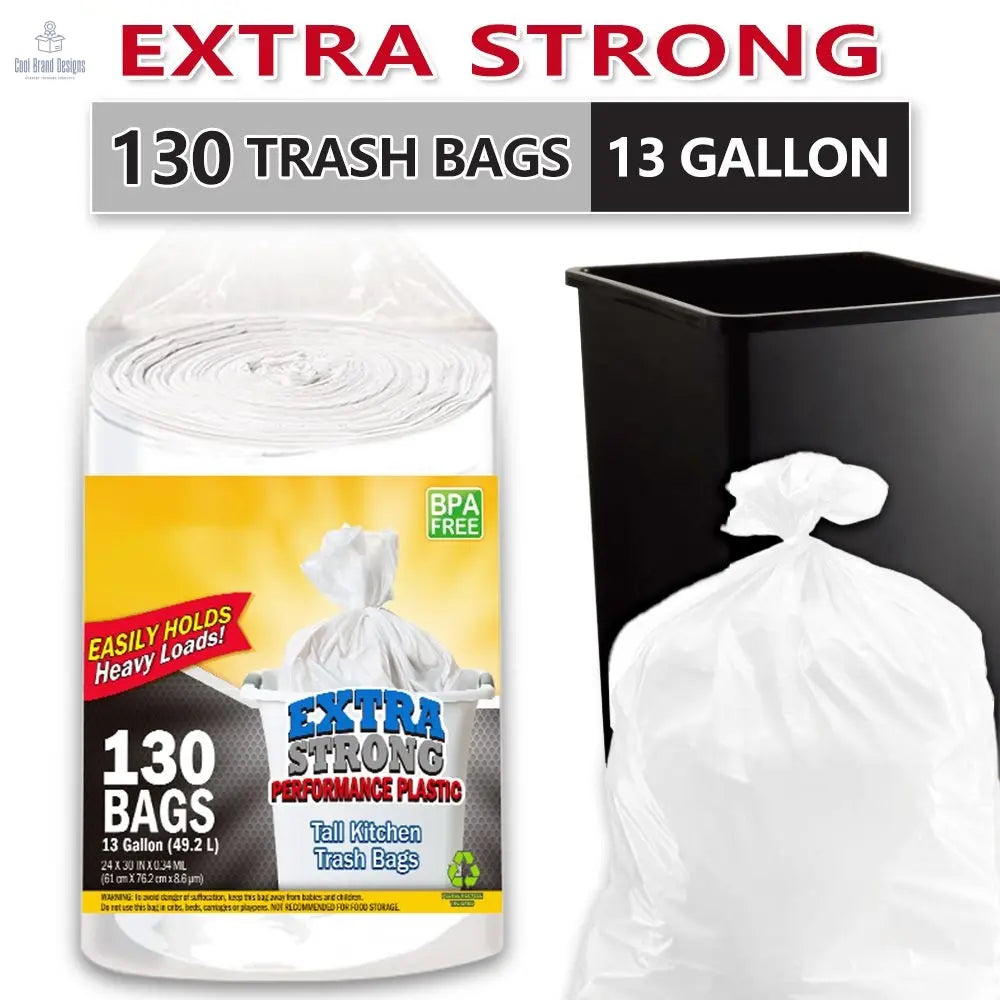 130 Bags 13 Gallon Expandable Heavy-Duty Plastic Multipurpose Disposable Garbage Bags-Super Strong, Leak-Resistant, And Odor-Proof For Bedroom, Kitchen, Living Room, Outdoor, And Toilet - Cool Brand Designs