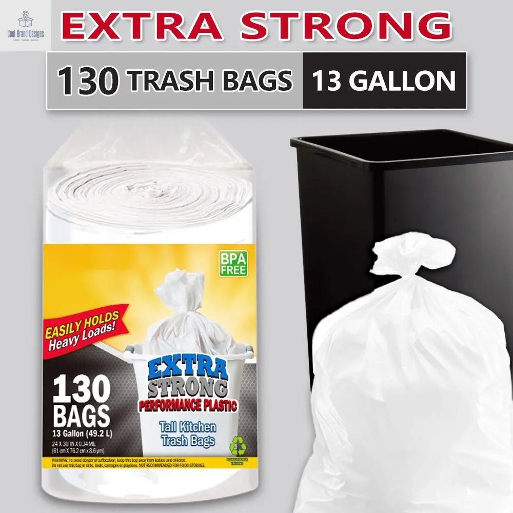 130 Bags 13 Gallon Expandable Heavy-Duty Plastic Multipurpose Disposable Garbage Bags-Super Strong, Leak-Resistant, And Odor-Proof For Bedroom, Kitchen, Living Room, Outdoor, And Toilet - Cool Brand Designs