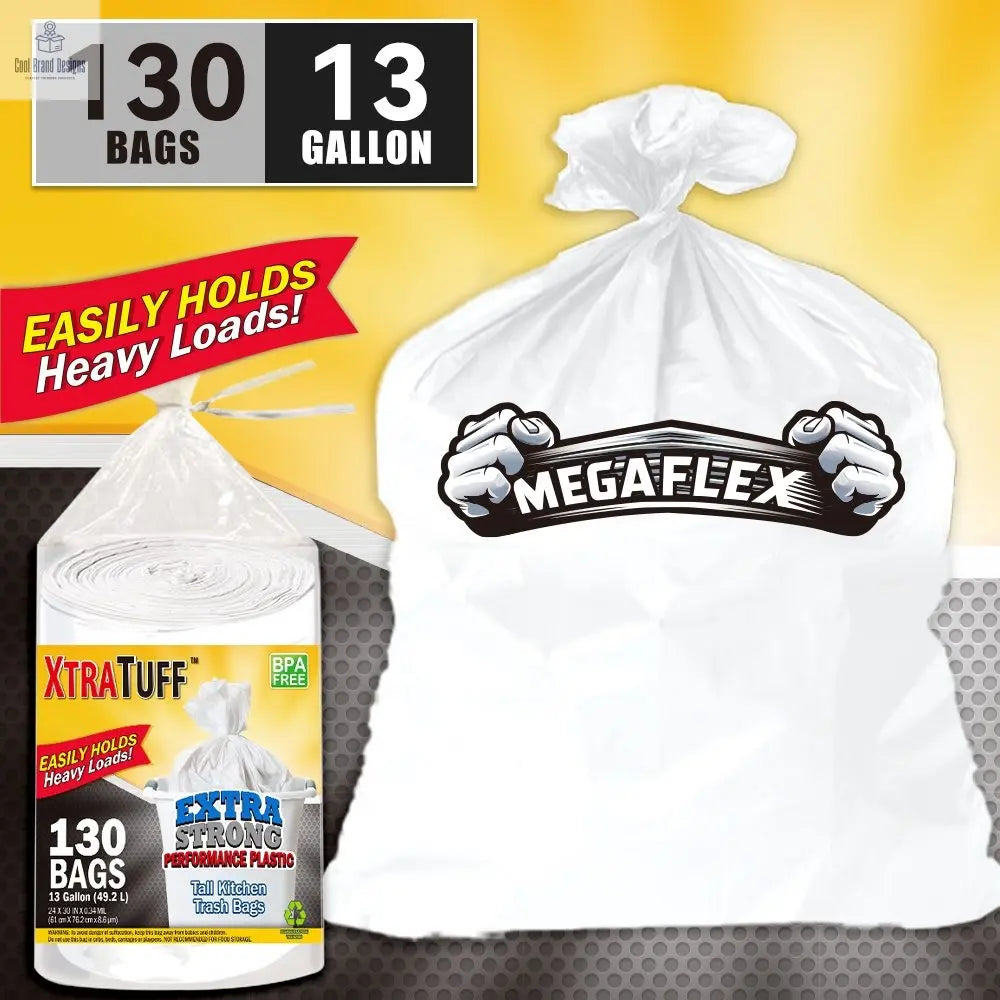 130 Bags 13 Gallon Expandable Heavy-Duty Plastic Multipurpose Disposable Garbage Bags-Super Strong, Leak-Resistant, And Odor-Proof For Bedroom, Kitchen, Living Room, Outdoor, And Toilet - Cool Brand Designs
