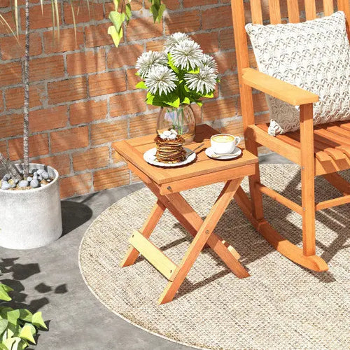 14 Inch Compact Folding Side Table with Slatted Tabletop - Color: Natural Cool Brand Designs