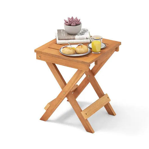 14 Inch Compact Folding Side Table with Slatted Tabletop - Color: Natural Cool Brand Designs