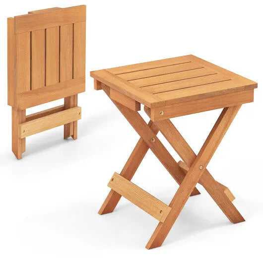 14 Inch Compact Folding Side Table with Slatted Tabletop - Color: Natural Cool Brand Designs