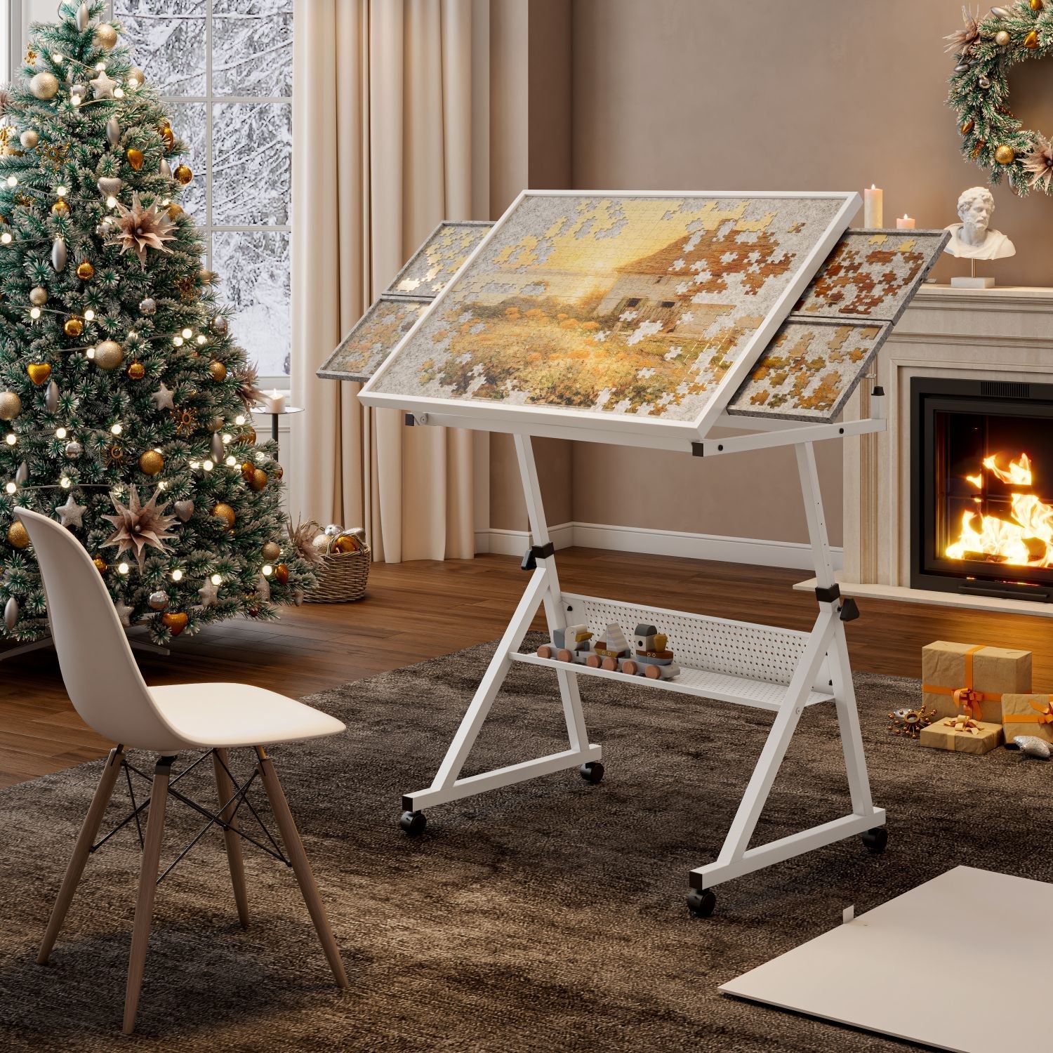 1500 pieces Jigsaw Puzzle metal Table board for adults gift with 4 trays(white) - Cool Brand Designs