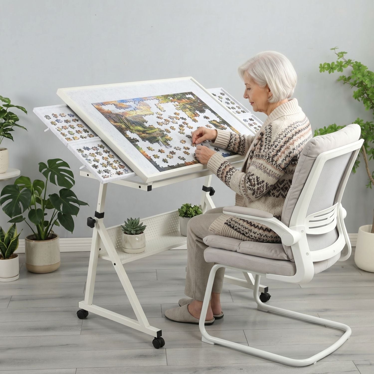 1500 pieces Jigsaw Puzzle metal Table board for adults gift with 4 trays(white) - Cool Brand Designs