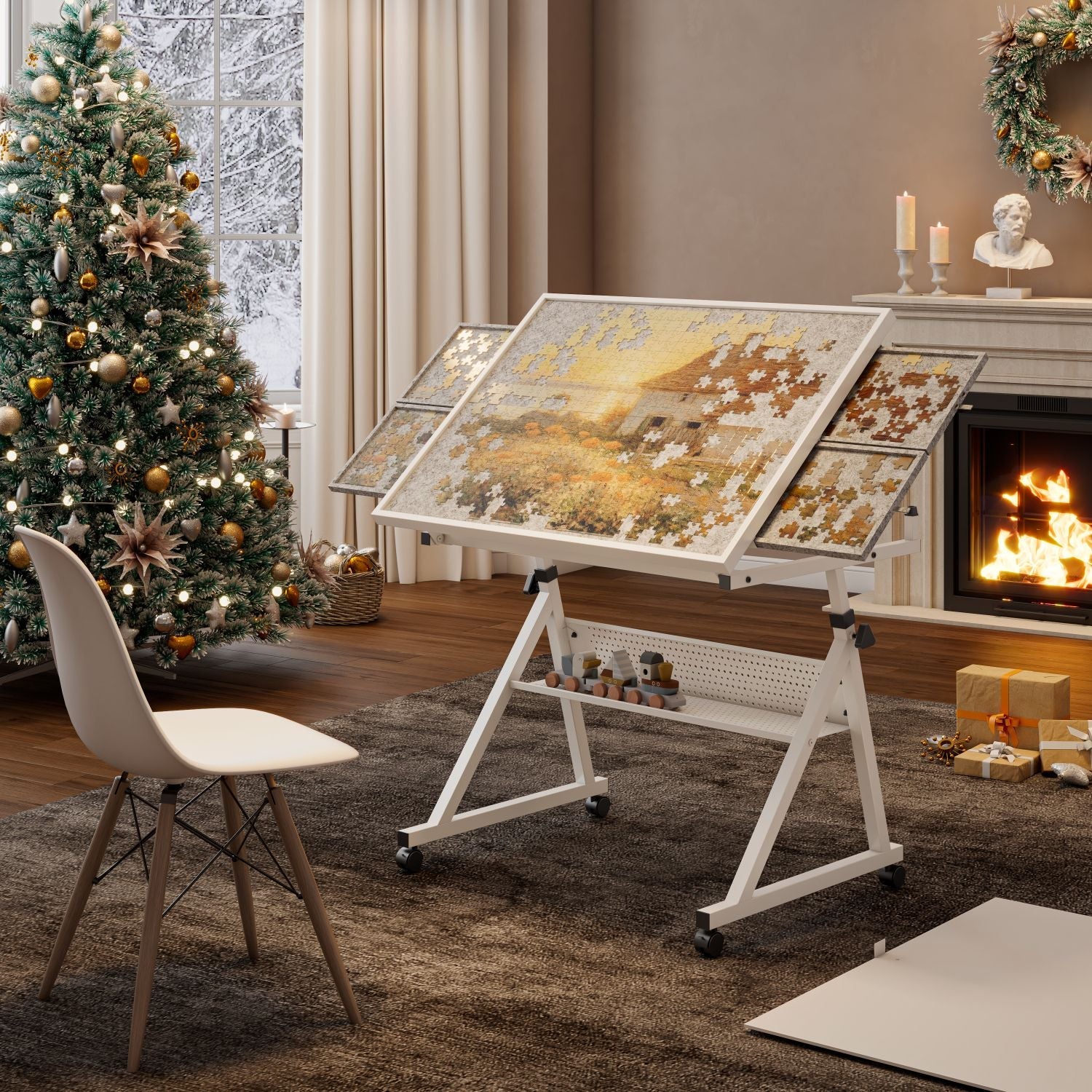 1500 pieces Jigsaw Puzzle metal Table board for adults gift with 4 trays(white) - Cool Brand Designs
