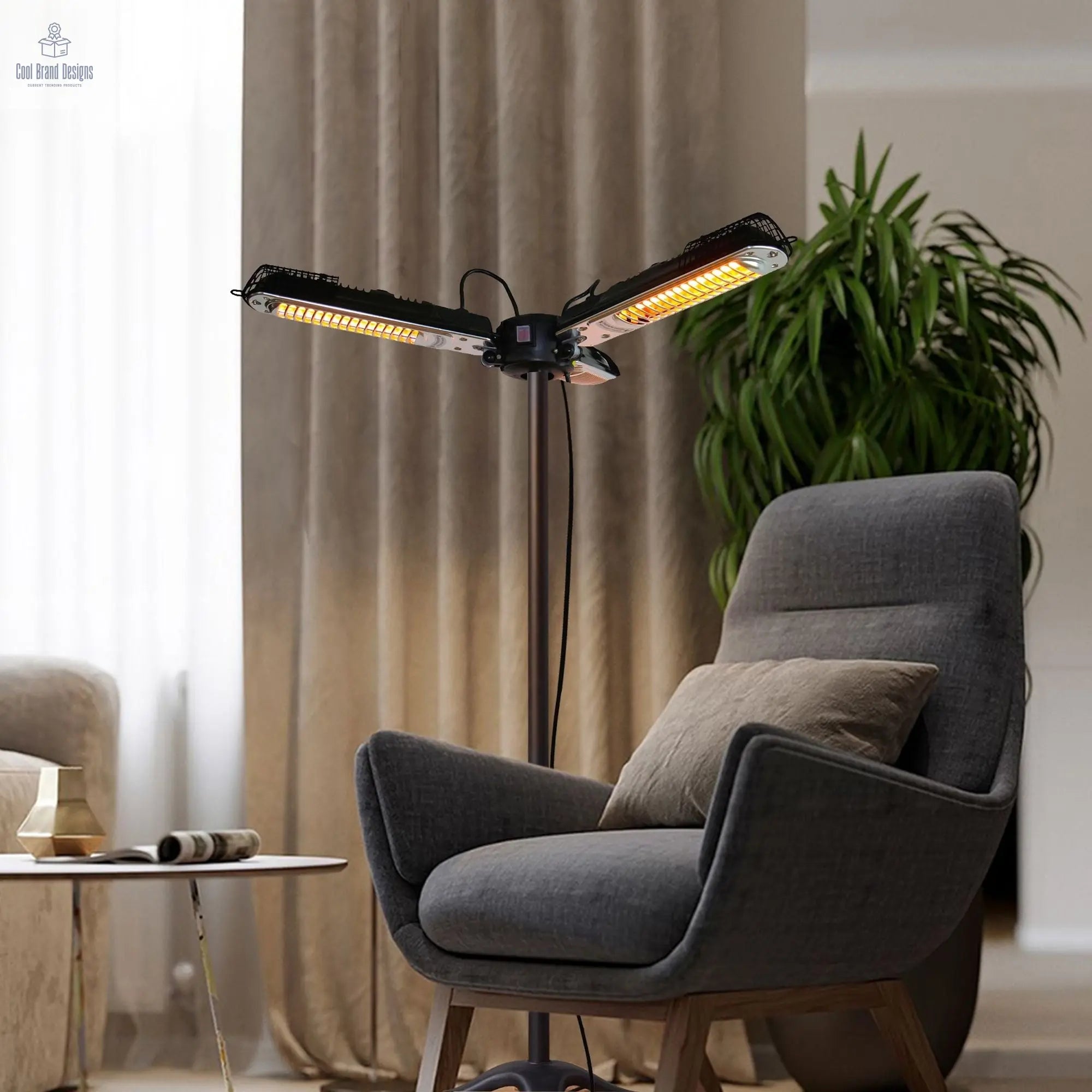 1500W Foldable Electric Patio Heater Umbrella with 3 Heating Panels; for Pergola Outdoor or Gazabo Parasol - Cool Brand Designs