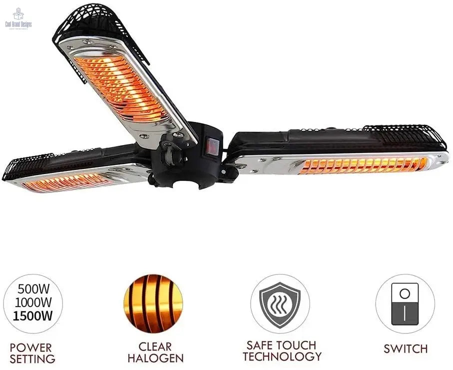 1500W Foldable Electric Patio Heater Umbrella with 3 Heating Panels; for Pergola Outdoor or Gazabo Parasol - Cool Brand Designs