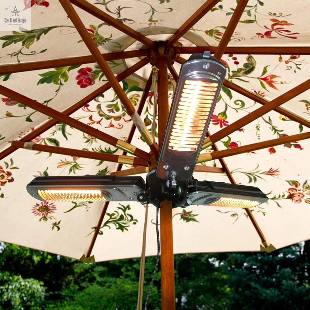1500W Foldable Electric Patio Heater Umbrella with 3 Heating Panels; for Pergola Outdoor or Gazabo Parasol - Cool Brand Designs