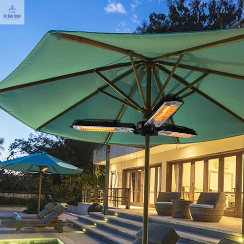 1500W Foldable Electric Patio Heater Umbrella with 3 Heating Panels; for Pergola Outdoor or Gazabo Parasol - Cool Brand Designs