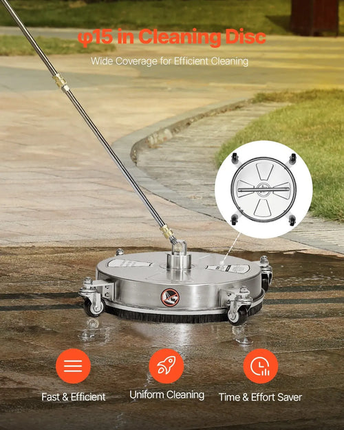 16.5" Pressure Washer Surface Cleaner, Stainless Steel Pressure Washer Attachments with 4 Wheels, 4000 Max PSI, 1/4 Quick Connector, 2 Spray Nozzles, 2 Extended Wands for Concrete, Patio, Deck VEVOR