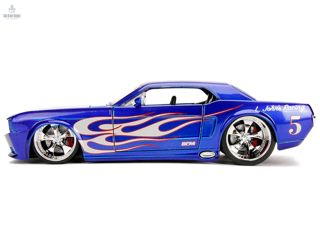 1965 Ford Mustang 5 "L. John's Racing" Candy Blue with Flame Graphics "Bigtime Muscle" Series 1/24 Diecast Model Car by Jada - Cool Brand Designs