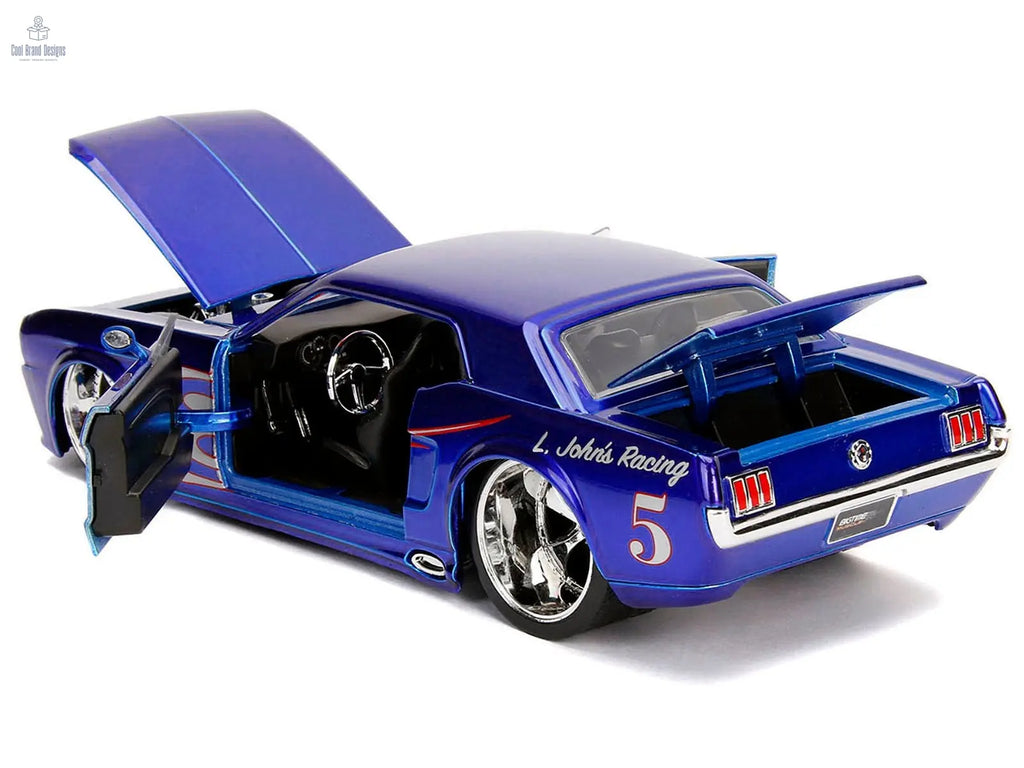 1965 Ford Mustang 5 "L. John's Racing" Candy Blue with Flame Graphics "Bigtime Muscle" Series 1/24 Diecast Model Car by Jada - Cool Brand Designs